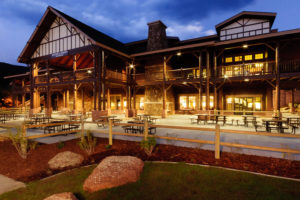 yoga therapy training estes park lodge lit up at night